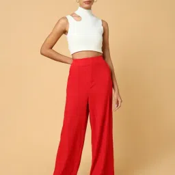 SHOWOFFFF Red Slim Fit Mid Rise Trousers image 5