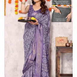 KALINI Violet Printed Silk Blend Sarees image 4