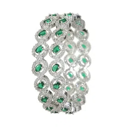 SGA FASHION Set Of 2 Rhodium-Plated AD Studded Bangles image 2