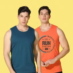 WOOSTRO Men Pack Of 2 Typography Sleeveless Printed Slim Fit T-shirt image 3