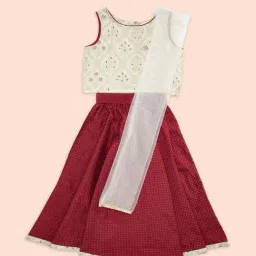 Akkriti by Pantaloons Kids White & Red Embroidered Lehenga Cholis-image-91