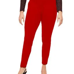 PATRORNA Red Mid Rise Slim Fit Carrot Trousers-picture-20