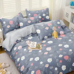 Ariana Floral Grey Microfibre Queen Bedsheet with 2 Pillow Covers-picture-13