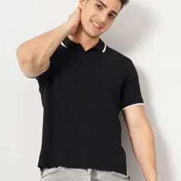 celio celio* Black Regular Fit Textured Cotton Polo T-Shirt-picture-13