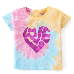 Babyhug Cotton Half Sleeves Tie and Dye T-Shirt With Foil Text Print - Multicolor-image-94