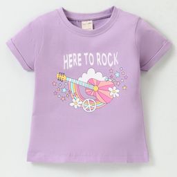 CUCUMBER Sinker Knit Half Sleeves T-Shirt with Text & Guitar Print - Violet-picture-29