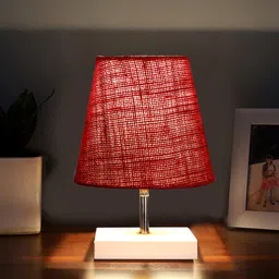 Devansh Jute Square White Wood Table Lamp - Maroon-picture-16