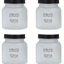 Femora Frosted Glass Jar for Kitchen Storage Black Lid, 700 ml, Set Of 4-picture-21