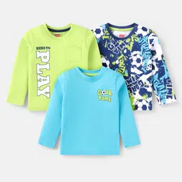 Babyhug Cotton Knit Full Sleeves T-Shirts with Text Print & Football Graphics Pack of 3 - Blue & Light Green-picture-16