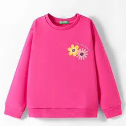 UCB Cotton Knit Full Drop Shoulder Sleeves Sweatshirt with Floral Print - Dark Pink-picture-34