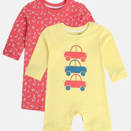 MINI KLUB Cotton Pack Of 2 Full Sleeves Cars & Sunglasses Printed Rompers - Red & Yellow-picture-34