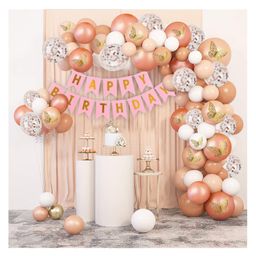 Bubble Trouble Rose Gold Birthday Decoration Items Pack of 74Pcs with Golden 3D Butterflies | Birthday Decorations for Girls | With Rose Gold Confetti Balloons | Pink Happy birthday Banner (Cardstock)-picture-24