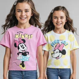 PINE KIDS DISNEY GIRLS HALF SLEEVE OVERSIZE T-SHIRT WITH MINNIE MOUSE FAMILY GRAPHIC PACK OF 2-image-0