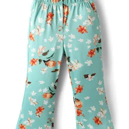 CrayonFlakes Knit Floral Printed Flared Leggings - Blue-picture-10