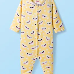 Babyhug Velour Knit Full Sleeves Winter Wear Footed Sleepsuit With Bunny Print - Yellow-picture-12