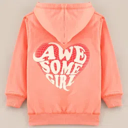 Doreme Full Sleeves Hooded Neck Sweatshirt Heart Text Print - Peach image 2