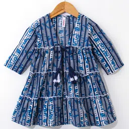 Babyhug Woven Ethnic Dress with Full Sleeves Shrug & Front Tie-Up Details Dots Print - Indigo image 2