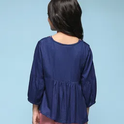 BIBA Three Fourth Sleeves Viscose A-Line Floral Embroidered Top - Blue image 3