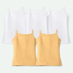 Ariel Cotton Lycra Knit Pack Of 5 Sleeveless Solid Camisoles - White & Beige image 3