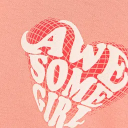 Doreme Full Sleeves Hooded Neck Sweatshirt Heart Text Print - Peach image 3