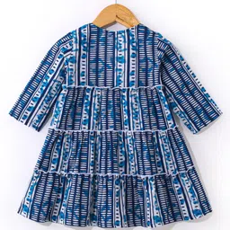 Babyhug Woven Ethnic Dress with Full Sleeves Shrug & Front Tie-Up Details Dots Print - Indigo image 3