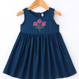 Babyhug Woven Ethnic Dress with Full Sleeves Shrug & Front Tie-Up Details Dots Print - Indigo image 4