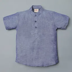 Rikidoos Solid Kurta Style Shirt & Trousers With Full Sleeves Striped Blazer Set - Light Blue & Beige image 4