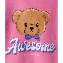 Babyhug Cotton Knit Full Sleeves Front Open Hooded Sweatshirt with Awesome Teddy Back Graphics - Pink image 4