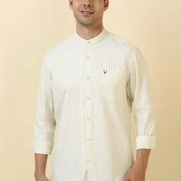 Allen Solly Vertical Striped Band Collar Cotton Linen Casual Shirt-picture-44