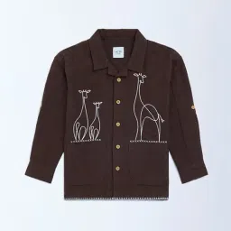 HOP Kids by Westside Dark Brown Embroidered Resort-Fit Cotton Shirt image 3