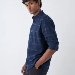 Ascot by Westside Navy Check Relaxed-Fit Cotton Shirt-picture-38