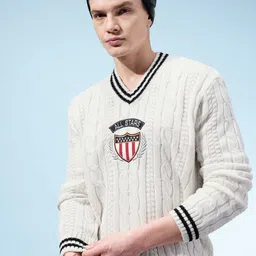 SZN Men Cable Knit Pullover with Applique Detail-image-6