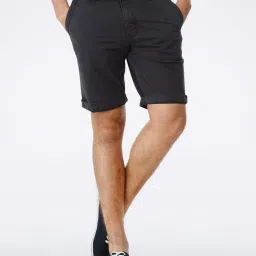 Basics Comfort Fit Dark Grey Garment Dyed Knee Length Shorts image 1