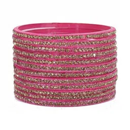 TRIOXY Pink Glass Artificial Stones & Beads Bangle image 2