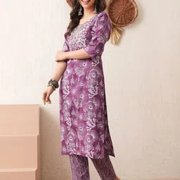 METAFAB Women Ethnic Motifs Printed Regular Thread Work Pure Cotton Kurta with Trousers-image-15