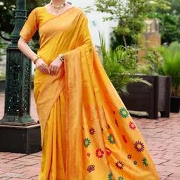 Mitera Floral Zari Silk Blend Paithani Saree-picture-36