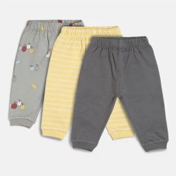 MINIKLUB Kids Grey & Yellow Printed Joggers (Pack Of 3)-picture-6