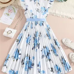 Kidotsav Girls Floral Printed Flutter Sleeve Fit & Flare Dress image 4