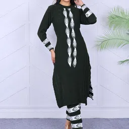 KNITZY Ethnic Motifs Self Design Pure Wool Kurta With Pyjamas image 2