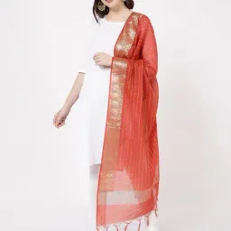 R&B Rust Polyester Striped Dupatta-picture-24