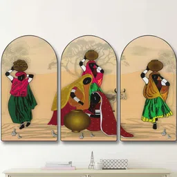 Myntra Elegant Homes Set OF 3 MDF Rajasthani Village Women Wall Painting-picture-48