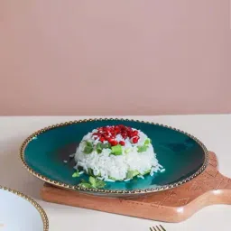 Nestasia Premium Quality Glazed Green Ceramic Dinner Plate With Golden Rim Detailing (10 Inch)-image-19