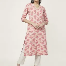 Rangmanch by Pantaloons Pink Cotton Printed Straight Kurta-picture-18
