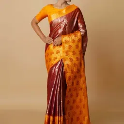 Unnati Silks Maroon Silk Woven Saree With Unstitched Blouse-image-73