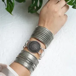 Teejh Silver-Plated Pallabi Stacked Bracelets for Women - Set of 3-image-60
