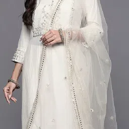 DWIJA FASHION Floral Embroidered Thread Work Cotton Silk Kurta & Trouser With Dupatta image 3