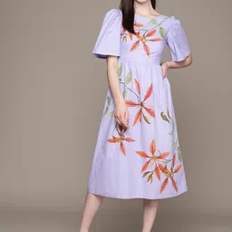 Label Ritu Kumar Floral Print Puff Sleeve A-Line Dress-picture-27