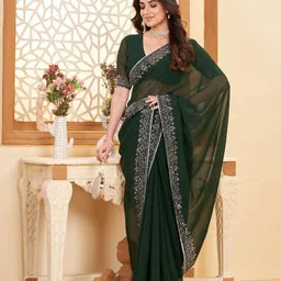 Dori Beads and Stones Embellished Pure Chiffon Saree image 2
