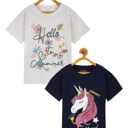 PLUM TREE Girls 2 Printed Pure Cotton Applique T-shirt-picture-22