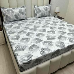 Pure Decor Grey & White Geometric 250 TC Queen Bedsheet with 2 Pillow Covers-picture-48